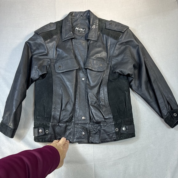 Moto Jacket Black Leather Mens Small Women's Large Micki Biker 80s - Picture 1 of 16